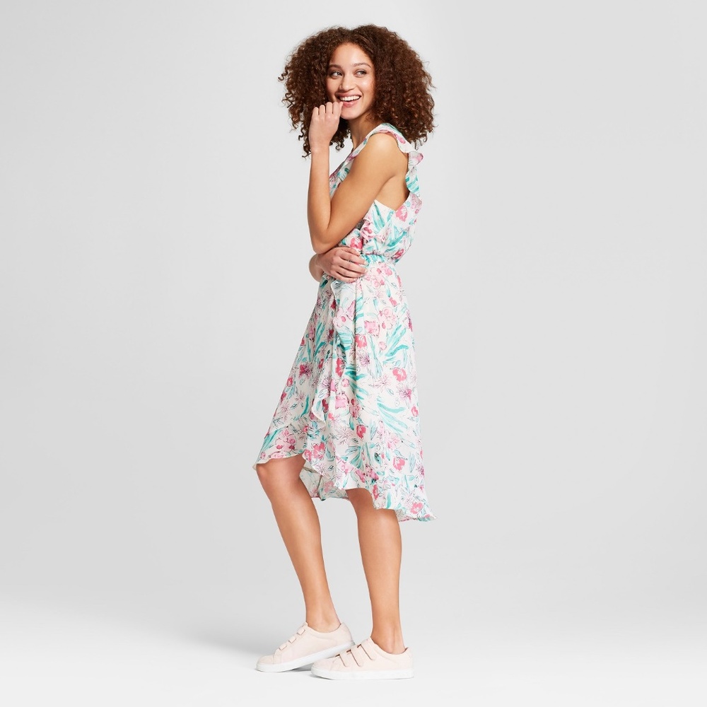 New A.N.D Floral Short Sleeve Ruffle Wrap Dress A3 - Picture 3 of 8